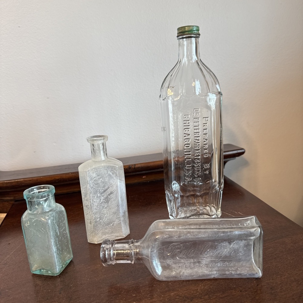 4 - Antique To Vintage Medicine Pharmacy Embossed Bottles: Chicago, Laporte, IN